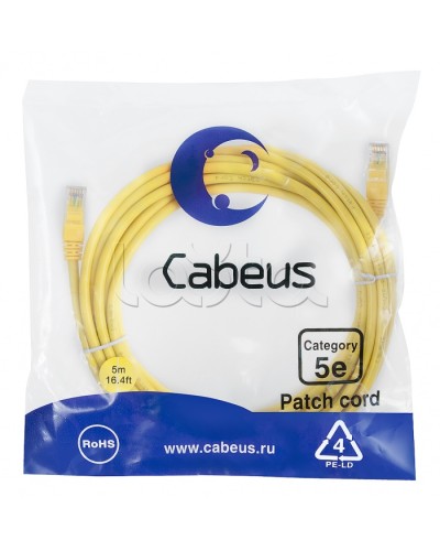 Патч-корд медный U/UTP кат.5е (5м) LSZH (желтый) Cabeus (PC-UTP-RJ45-Cat.5e-5m-YL-LSZH) во Владивостоке Патчкорды (медные) Pintop.ru
