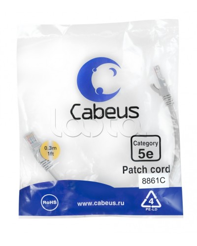 Патч-корд медный U/UTP кат.5е (0,3м) LSZH (белый) Cabeus (PC-UTP-RJ45-Cat.5e-0.3m-WH-LSZH) во Владивостоке Патчкорды (медные) Pintop.ru