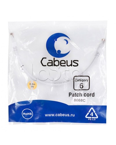 Патч-корд UTP, категория 6, 0.3 м, неэкранированный, белый Cabeus PC-UTP-RJ45-Cat.6-0.3m-WH во Владивостоке Патчкорды (медные) Pintop.ru