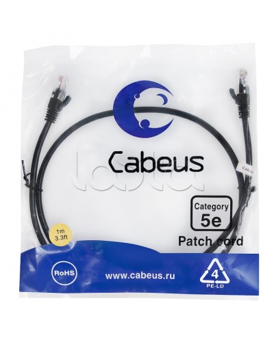 Патч-корд медный U/UTP кат.5е (1м) LSZH (черный) Cabeus (PC-UTP-RJ45-Cat.5e-1m-BK-LSZH) во Владивостоке Патчкорды (медные) Pintop.ru