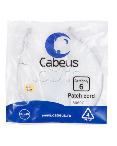 Патч-корд UTP, категория 6, 0.5 м, неэкранированный, белый Cabeus PC-UTP-RJ45-Cat.6-0.5m-WH во Владивостоке Патчкорды (медные) Pintop.ru