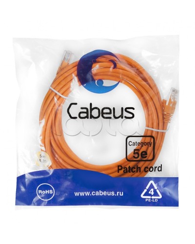 Патч-корд медный U/UTP кат.5е (5м) LSZH (оранжевый) Cabeus (PC-UTP-RJ45-Cat.5e-5m-OR-LSZH) во Владивостоке Патчкорды (медные) Pintop.ru