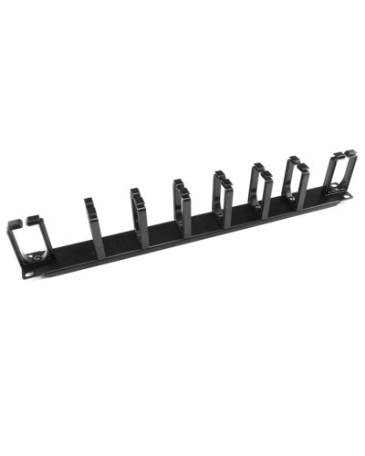 Органайзер кабельный горизонтальный 19 1U, 8 пласт. колец, металлический, черный Cabeus JB08-1U-PR-BK во Владивостоке Кабельные органайзеры Pintop.ru