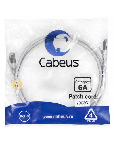 Патч-корд SSTP, категория 6a, 10G, S/FTP экранированный, LSZH, 2 м, серый Cabeus PC-SSTP-RJ45-Cat.6a-2m-LSZH во Владивостоке Патчкорды (медные) Pintop.ru