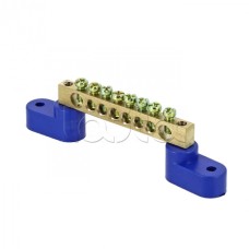 Шина "0" N (8х12мм) 8 отверстий латунь 2 синих угловых изолятора EKF PROxima (sn0-125-08-2)