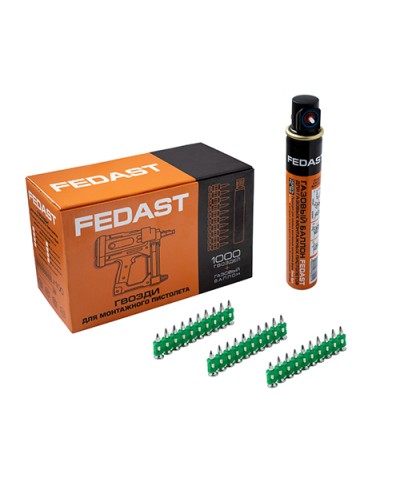 Гвозди 3.0*19 мм усиленные для монтажного пистолета в комплекте с газовым баллоном 165 мм FEDAST (fd3019egfc) во Владивостоке Крепеж: Дюбели, шурупы, саморезы Pintop.ru