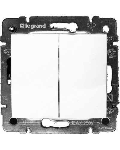 Выключатель двухклавишный 10 AX 250 В белый Valena Legrand 774405 во Владивостоке Аксессуары для кабель-канала Pintop.ru