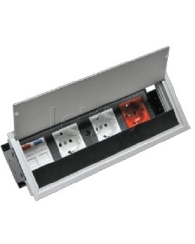 Люк настольный встраиваемый на 4 модулей (45х45мм) с крышкой, алюминий IP20 Экопласт 70044 во Владивостоке Системы лючков и колонн Pintop.ru