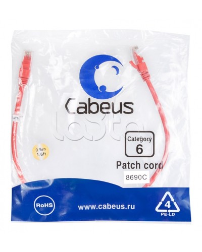 Патч-корд UTP, категория 6, 0.5 м, неэкранированный, красный Cabeus PC-UTP-RJ45-Cat.6-0.5m-RD во Владивостоке Патчкорды (медные) Pintop.ru