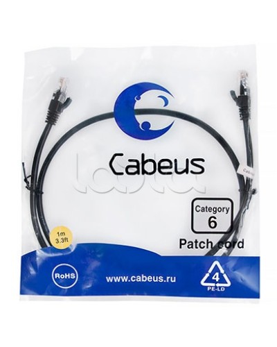 Патч-корд UTP, категория 6, 1 м, неэкранированный, черный Cabeus PC-UTP-RJ45-Cat.6-1m-BK во Владивостоке Патчкорды (медные) Pintop.ru