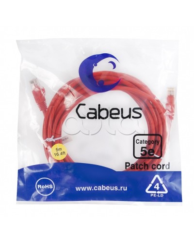 Патч-корд медный U/UTP кат.5е (5м) LSZH (красный) Cabeus (PC-UTP-RJ45-Cat.5e-5m-RD-LSZH) во Владивостоке Патчкорды (медные) Pintop.ru