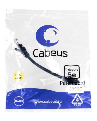 Патч-корд медный U/UTP кат.5е (0,15м) LSZH (черный) Cabeus (PC-UTP-RJ45-Cat.5e-0.15m-BK-LSZH) во Владивостоке Патчкорды (медные) Pintop.ru