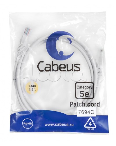 Патч-корд медный U/UTP кат.5е (1,5м) LSZH (белый) Cabeus (PC-UTP-RJ45-Cat.5e-1.5m-WH-LSZH) во Владивостоке Патчкорды (медные) Pintop.ru