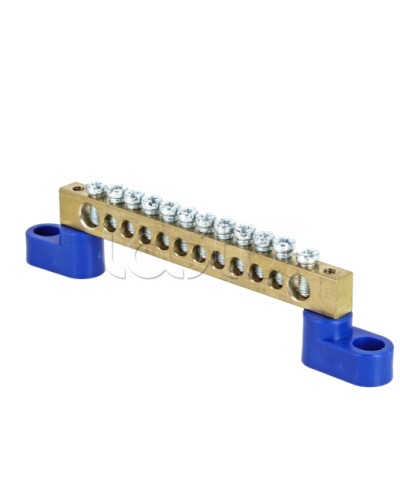 Шина 0 N (8х12мм) 12 отверстий латунь 2 синих угловых изолятора EKF PROxima (sn0-125-12-2) во Владивостоке Клеммные колодки Pintop.ru