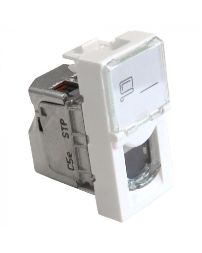 Вставка Mosaic 22.5x45, RJ-45 STP, кат.5e, со шторкой и увеличенным окном маркировки, белая LANMASTER LAN-SIP-22S5E-WH во Владивостоке Модули Keystone Pintop.ru